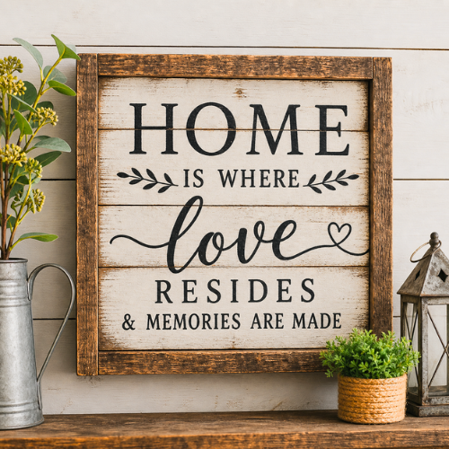 DIY farmhouse wooden sign with rustic wood and painted text