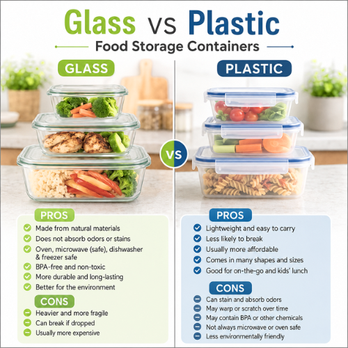 Glass vs plastic Food Storage Containers side-by-side comparison