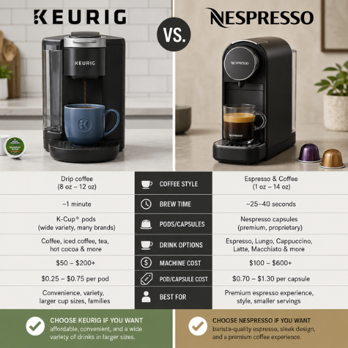 Keurig vs Nespresso coffee Maker comparison for your kitchen room