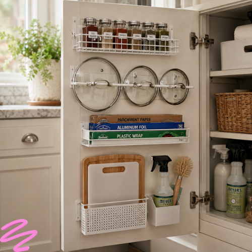 Small kitchen cabinet door storage organization