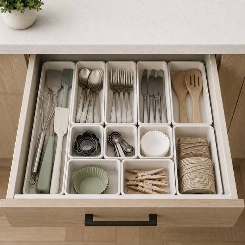 kitchen drawer storage boxes organized