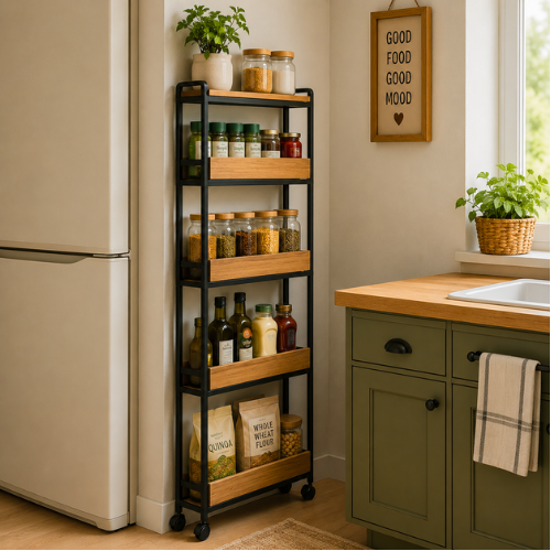 Small kitchen slim storage rack narrow space organizer