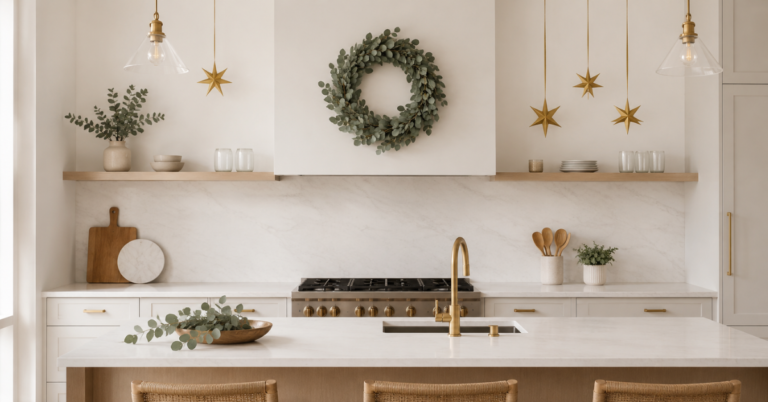 Minimalist with kitchen with gold star ornaments