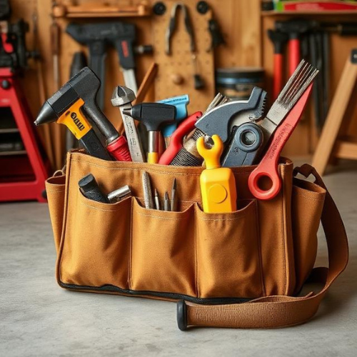 Organized DIY tool bag filled with homeowner tools