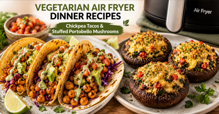 Vegetarian Air Fryer Dinner Recipes with Chickpea Tacos, and Stuffed Portobello Mushrooms