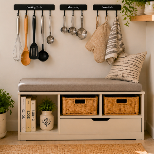 Small kitchen multi purpose furniture storage bench compact design