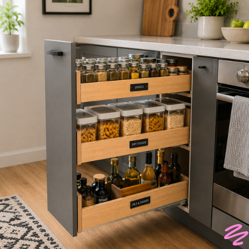 kitchen pull out drawers organized cabinet storage