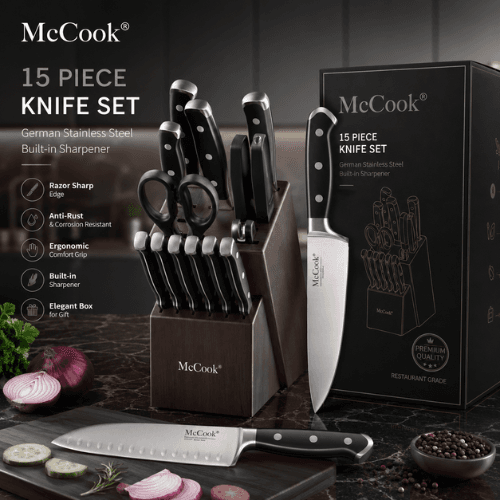 McCook 15-Piece Stainless Steel Kitchen Knife Set